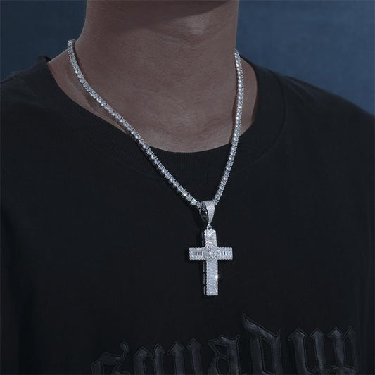 S925 Moissanite Baguette Cross Pendant