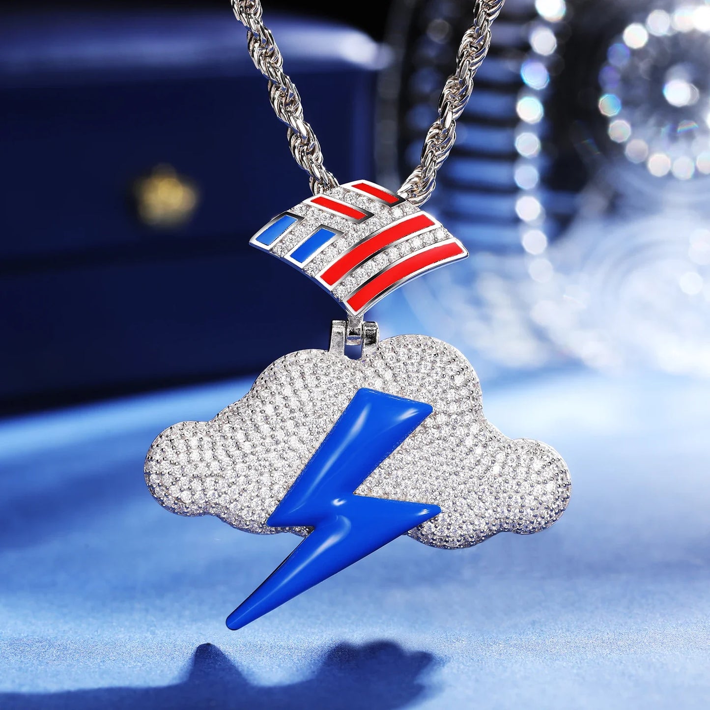 S925 Glow In The Dark Moissanite Lightning Bolt Cloud Pendant