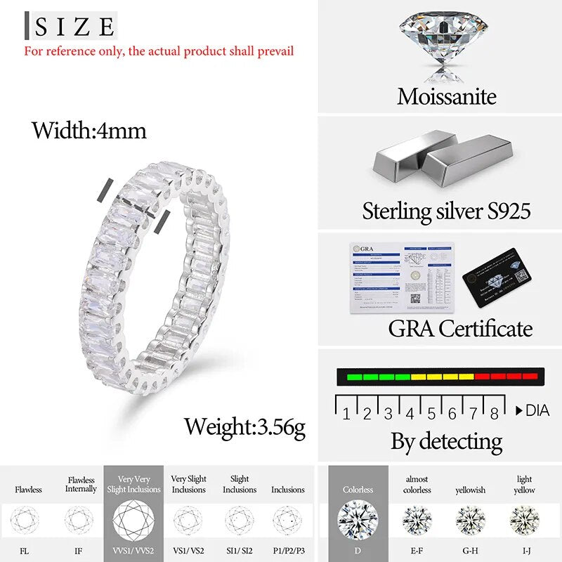 S925 Baguette Moissanite Eternity Band Ring