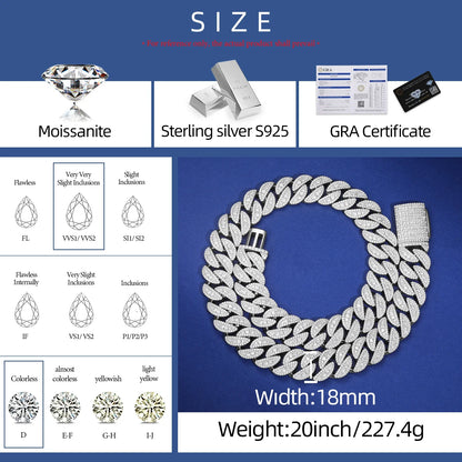 12-22mm S925 Moissanite Raised Curb Cuban Chain