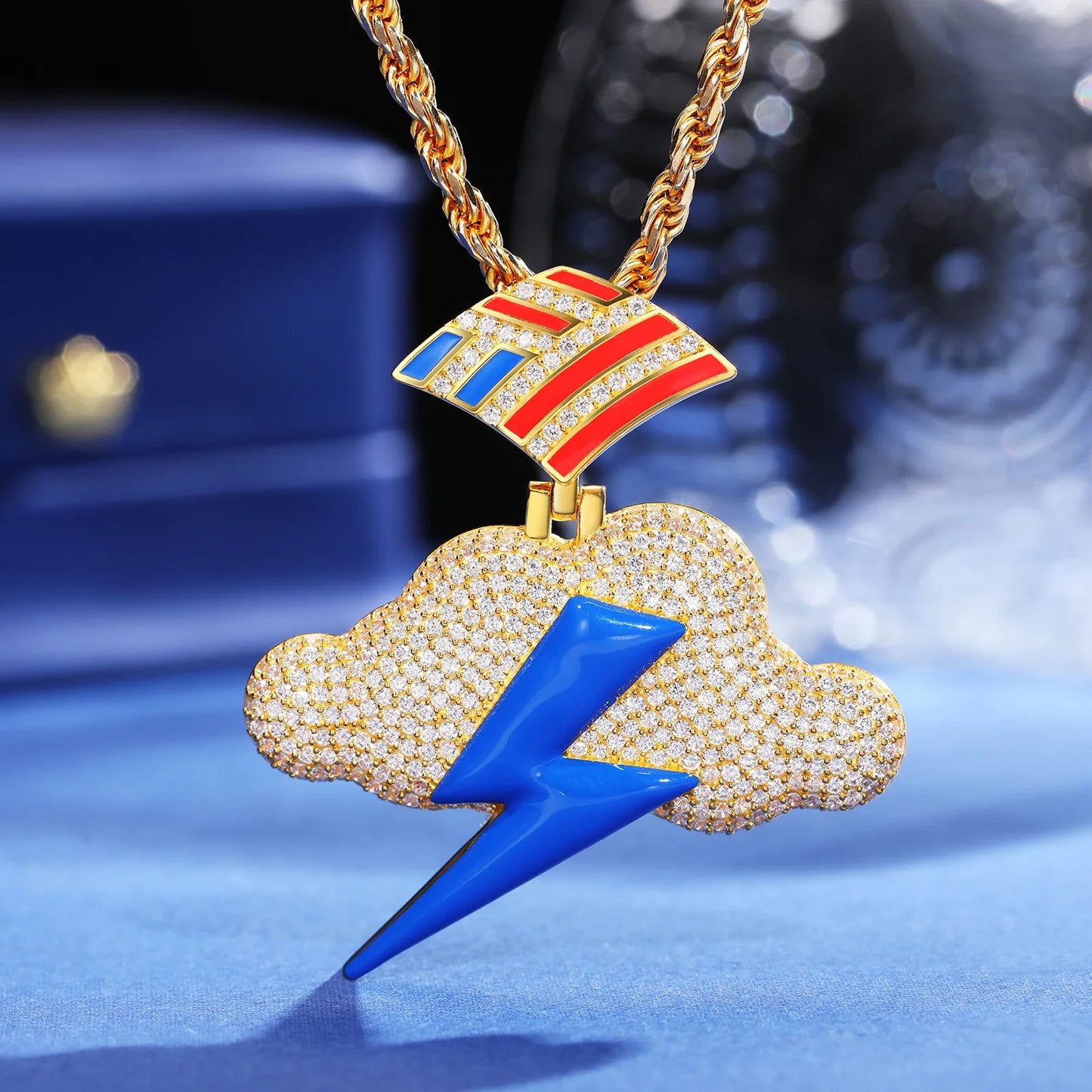 S925 Glow In The Dark Moissanite Lightning Bolt Cloud Pendant