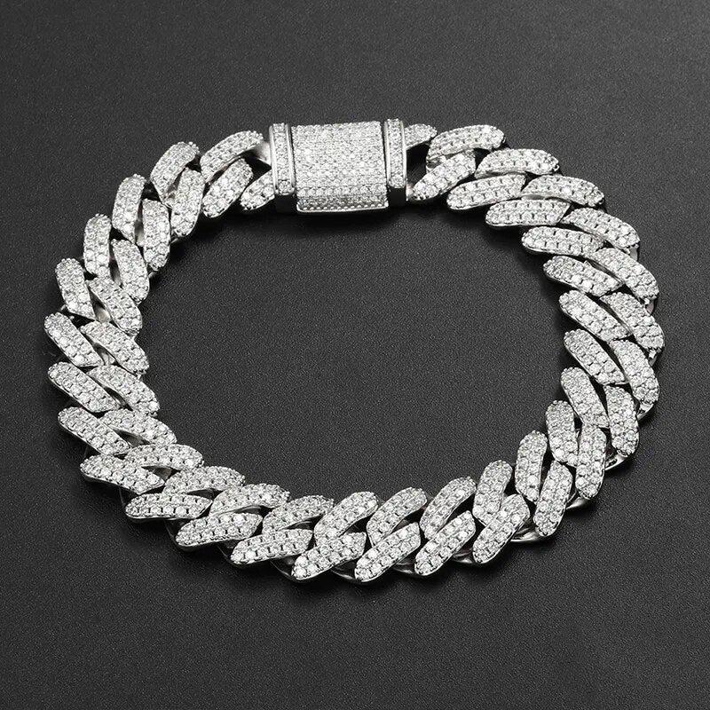 14mm S925 Moissanite Cuban Prong Bracelet