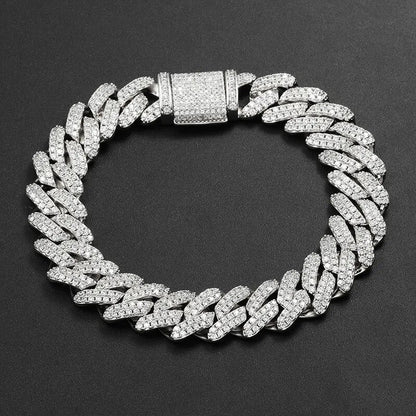 14mm S925 Moissanite Cuban Prong Bracelet