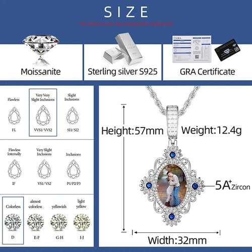S925 Moissanite Flower Custom Photo Pendant
