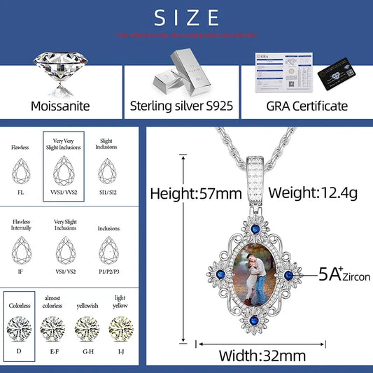 S925 Moissanite Flower Custom Photo Pendant