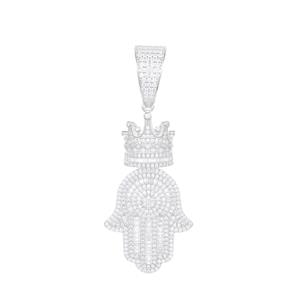S925 Moissanite Crowned Baguette Hasma Hand Pendant