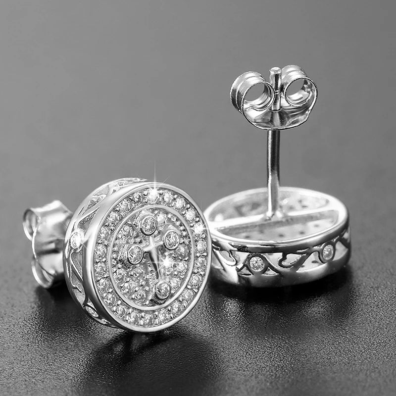 S925 Moissanite Cross Round Cut Earrings