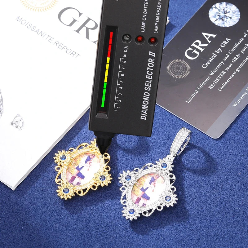 S925 Moissanite Flower Custom Photo Pendant