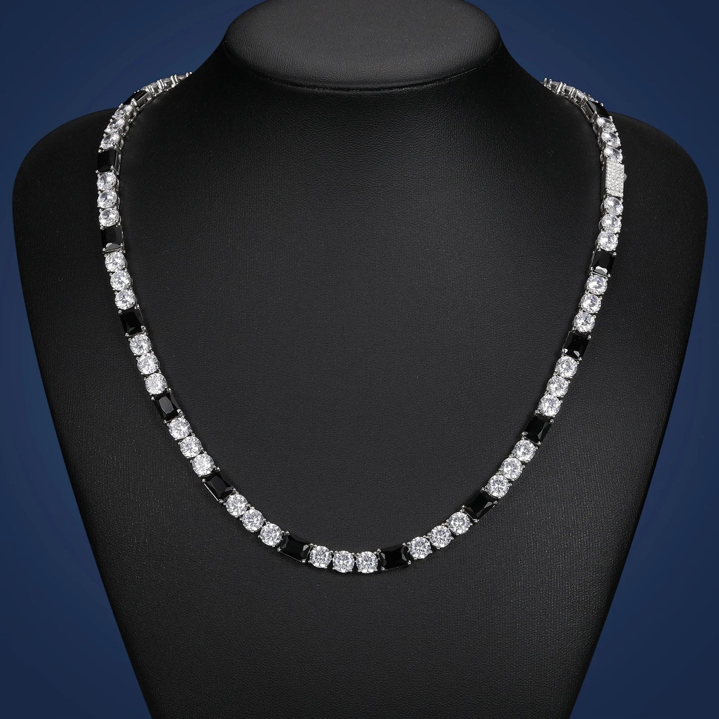 6mm S925 Moissanite Black Diamond Stationed Tennis Chain