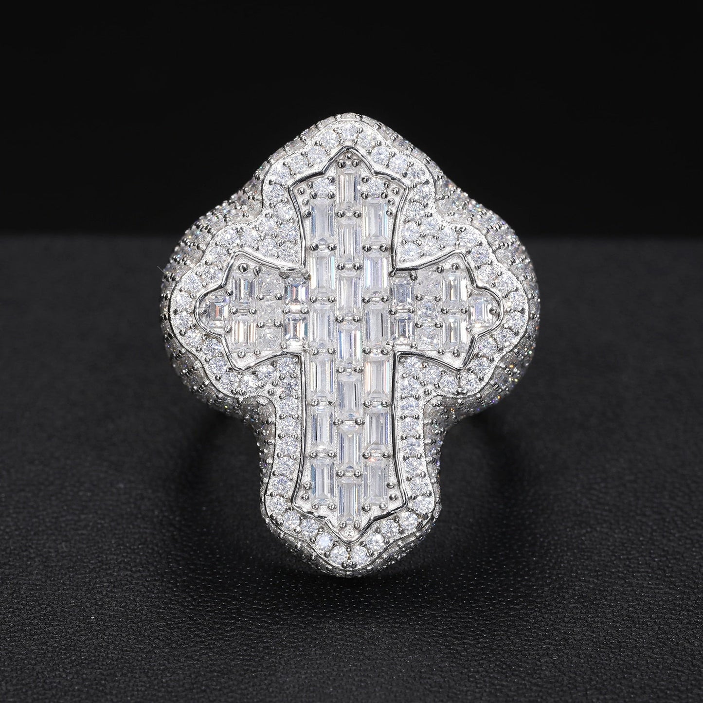 S925 Moissanite Baguette Cross Ring