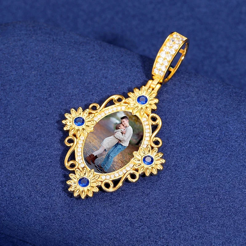 S925 Moissanite Flower Custom Photo Pendant