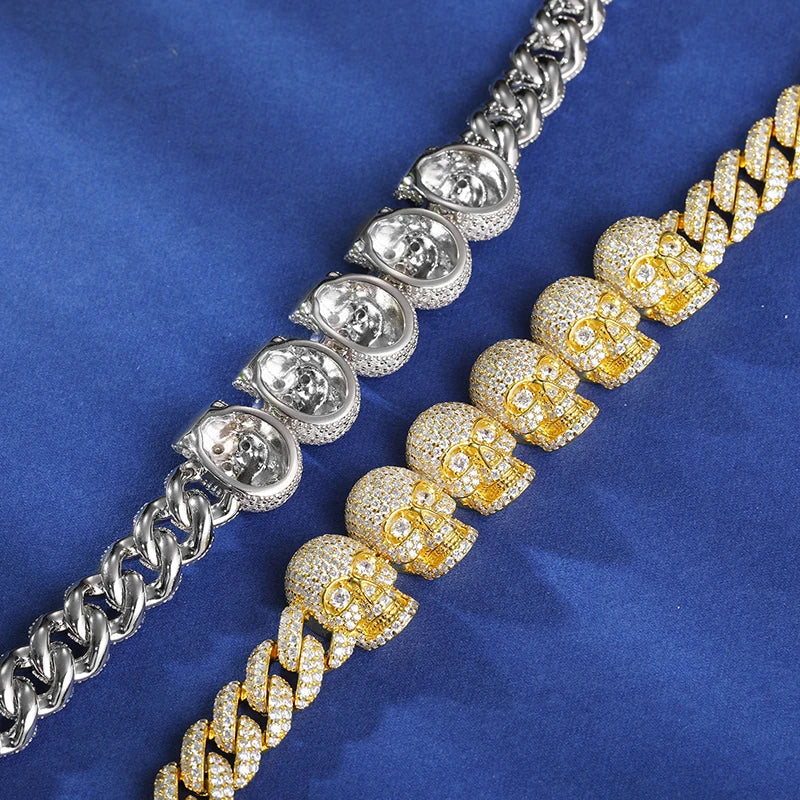 S925 Moissanite Skull Cuban Prong Link Bracelet