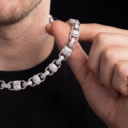10mm S925 Moissanite Gem Stationed Ring Link Chain