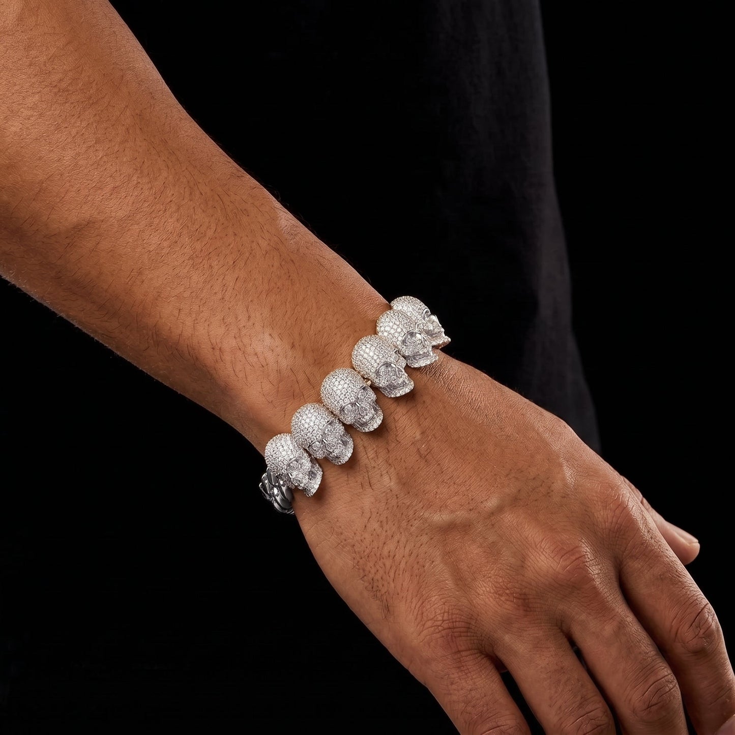 S925 Moissanite Skull Cuban Prong Link Bracelet