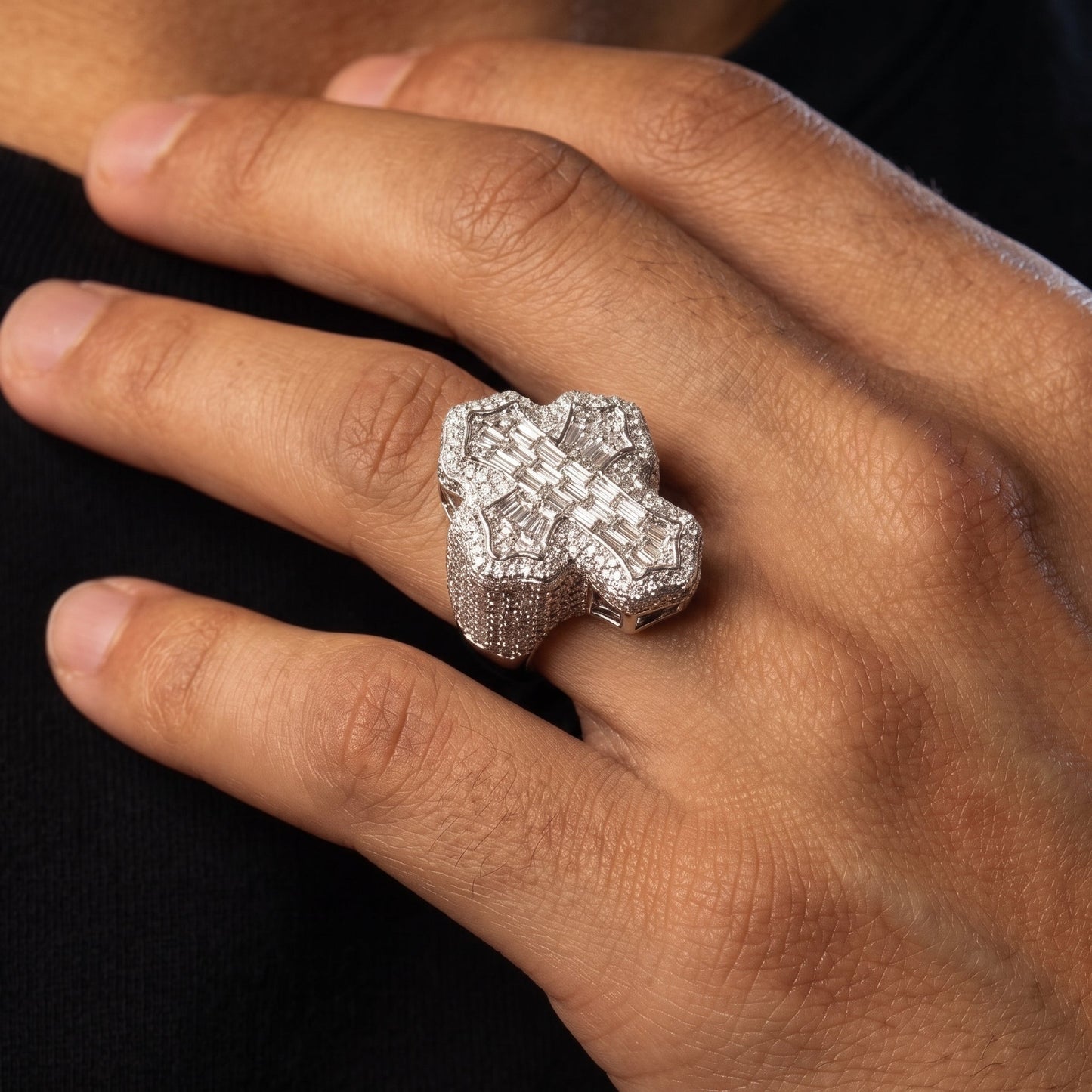S925 Moissanite Baguette Cross Ring
