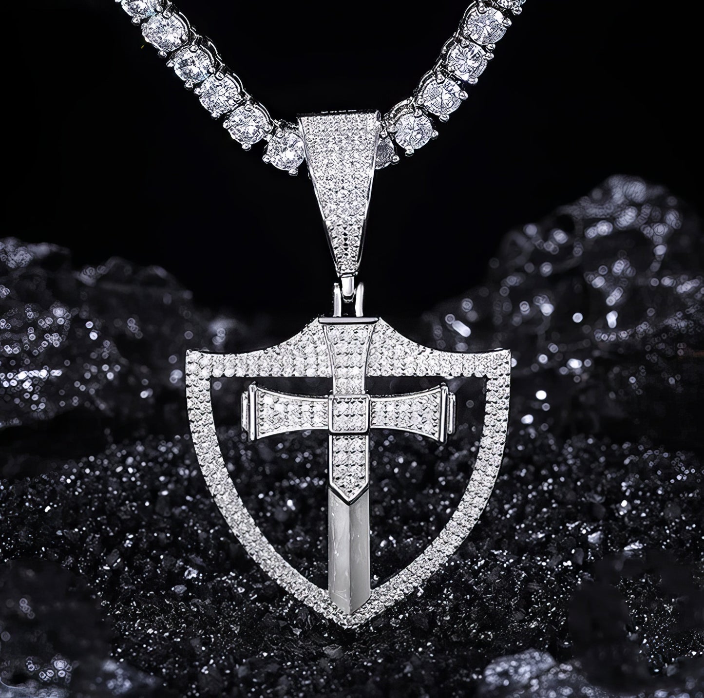 S925 Moissanite Shield Cross Pendant