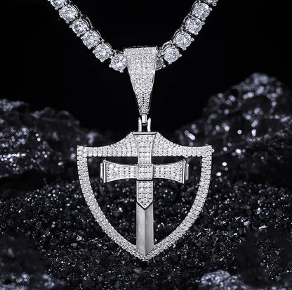 S925 Moissanite Shield Cross Pendant