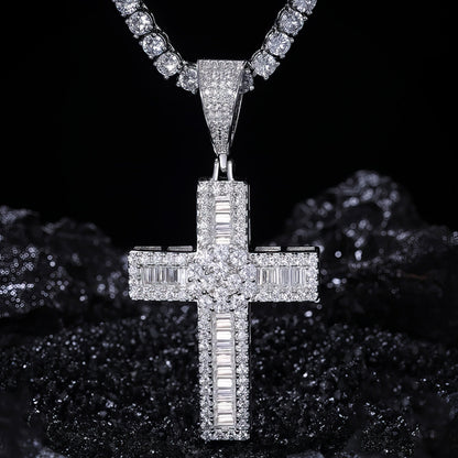 S925 Moissanite Baguette Cross Pendant