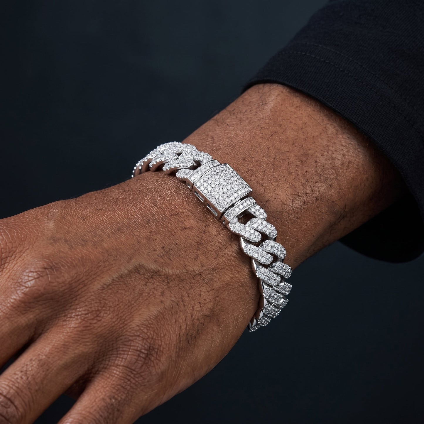 14mm S925 Moissanite Cuban Prong Bracelet